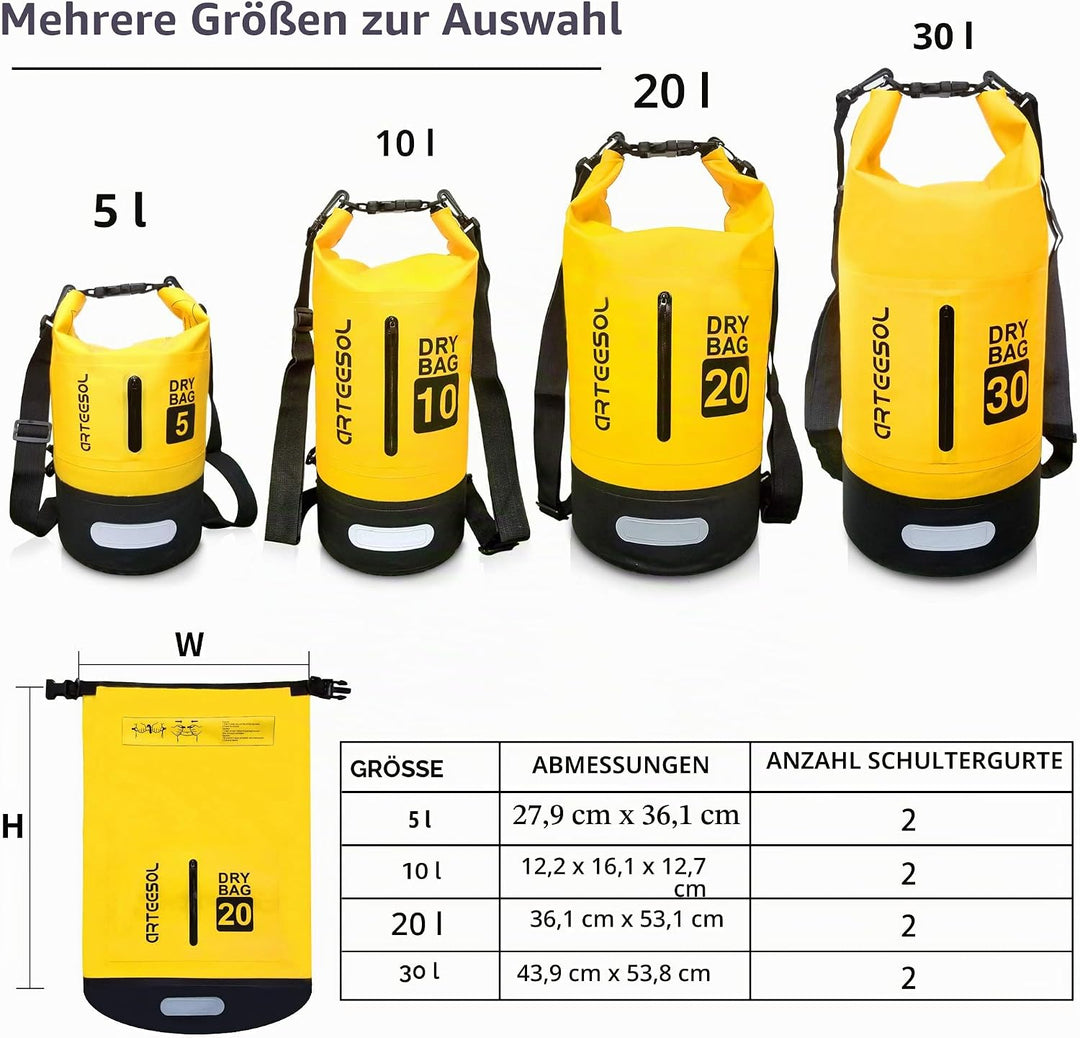 Dry Bag - 5L 10L 20L 30L Waterproof trockener Beutel/Sack wasserdichte Tasche mit Langem justierbare