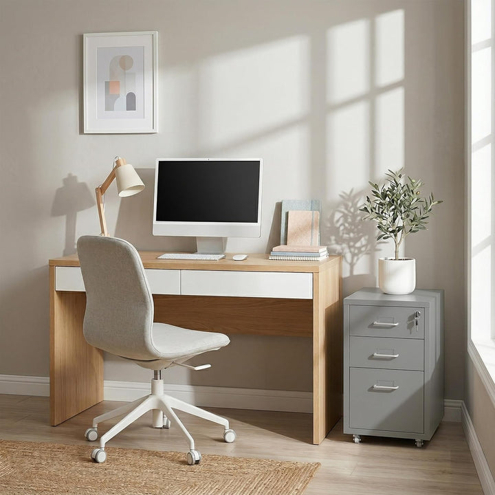 Relaxdays Rollcontainer, 3 Schubladen, HxBxT: 45,5 x 28 x 41 cm, abschliessbar, Aktenschrank auf Rol