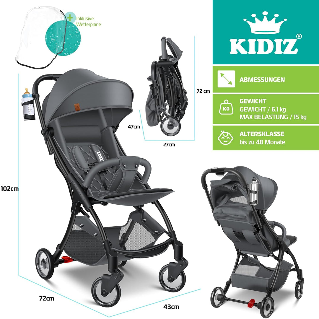 KIDIZ® Kinderwagen Premium Kinderbuggy klappbar Liegebuggy Sportwagen Faltbar 360°Räder 5-Punkt Gurt