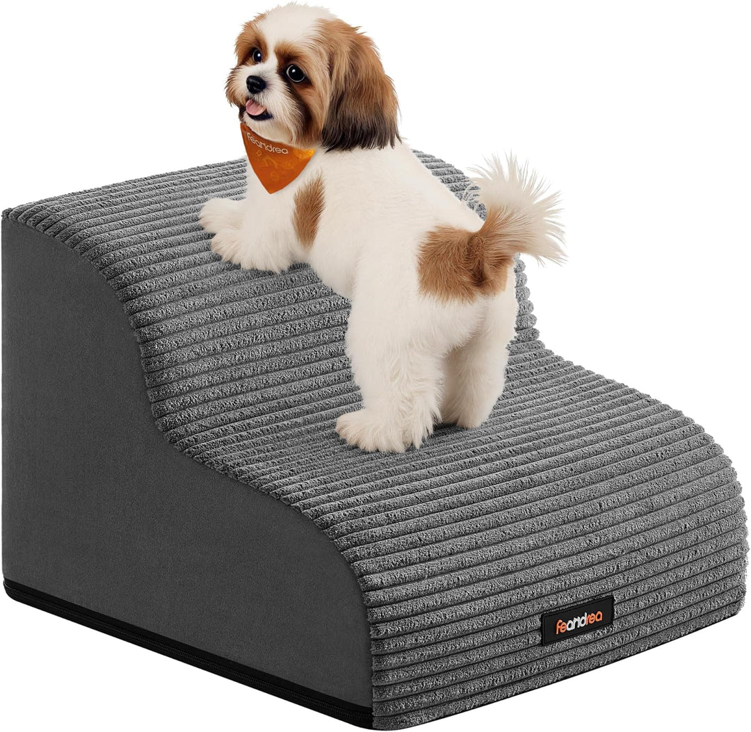 Feandrea Hundetreppe, 2 Stufen, Cord mit Querstreifen, Haustiertreppe, für Bett, Sofa, wasserdicht,