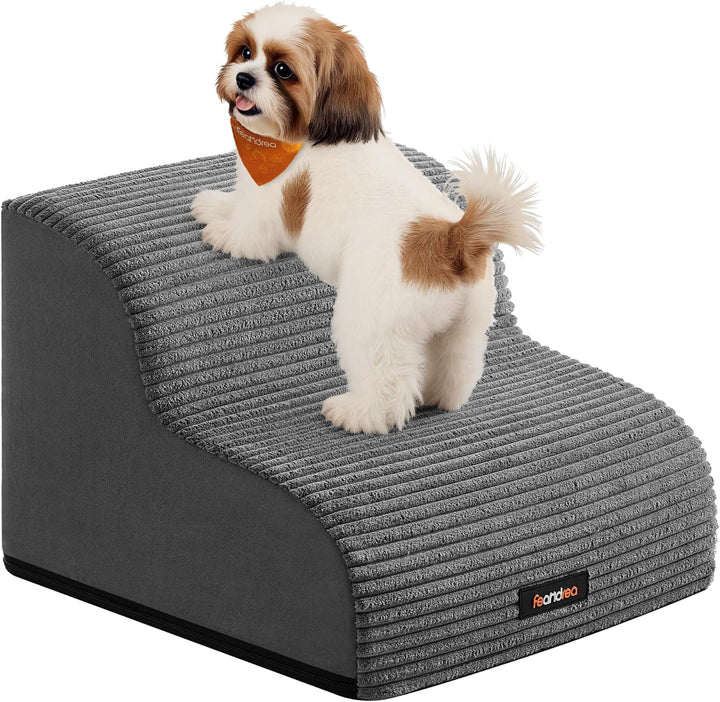 Feandrea Hundetreppe, 2 Stufen, Cord mit Querstreifen, Haustiertreppe, für Bett, Sofa, wasserdicht,