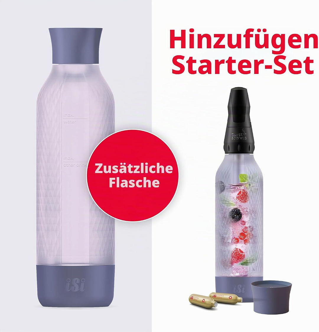 ISI Twist'n Sparkle Virtuoso Zusatzflasche Wassersprudler 0.95L – Ersatzflasche Soda Maker für Sprud
