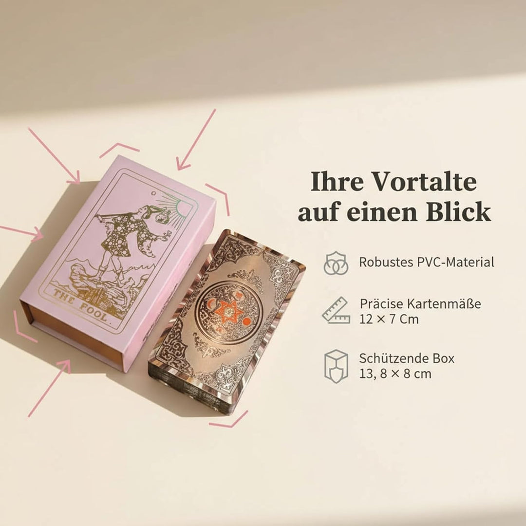 Roségoldene Tarotkarten, 12 x 7 cm Deluxe-PET Wasserabweisend, 78 Goldfolie, Tarot Karten für Anfäng
