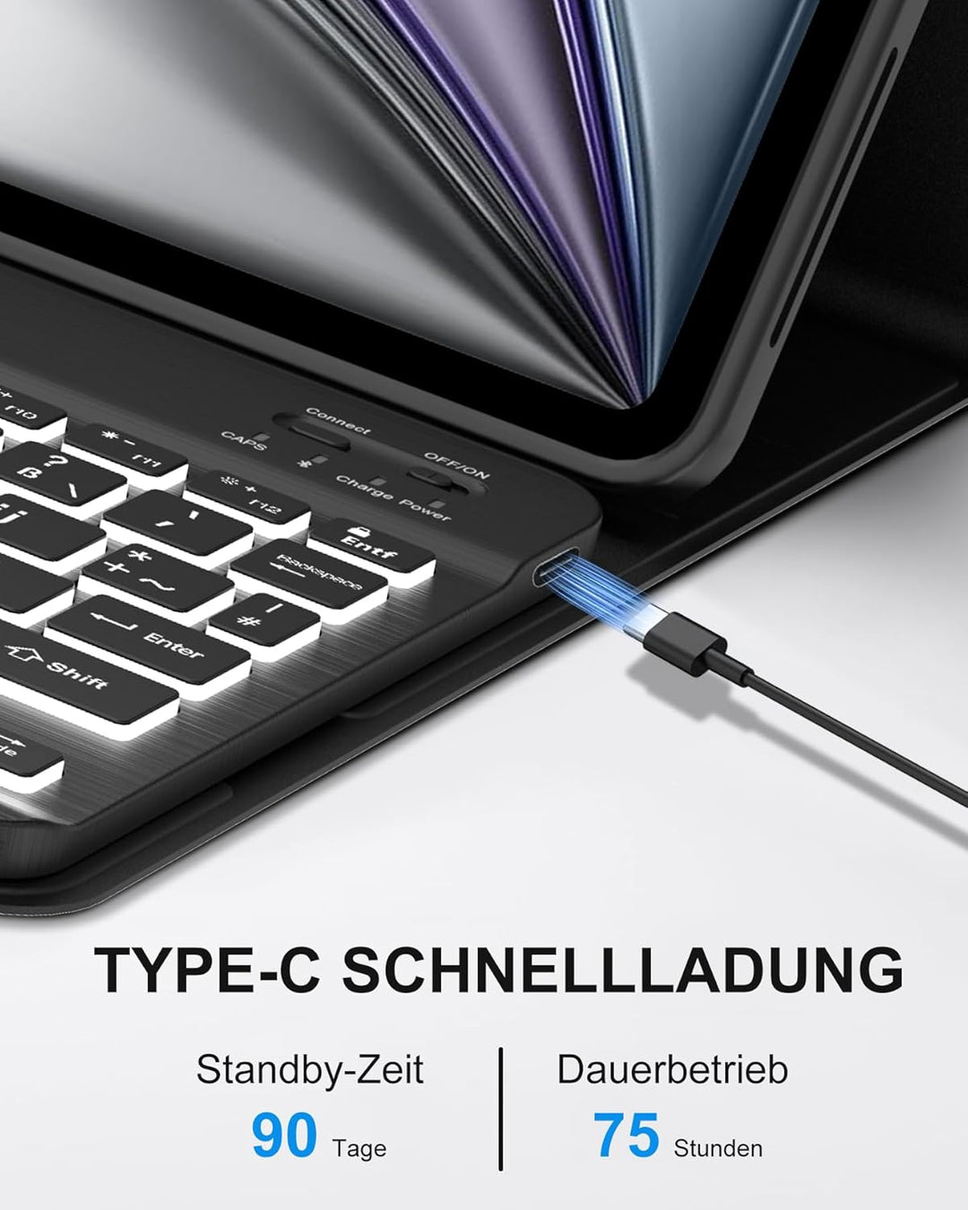 für iPad Air 11 Hülle mit 7-Farben Beleuchtung Tastatur für M3/M2 (2025/2024), Abnehmbare Tastatur,