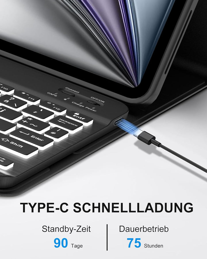 für iPad Air 11 Hülle mit 7-Farben Beleuchtung Tastatur für M3/M2 (2025/2024), Abnehmbare Tastatur,