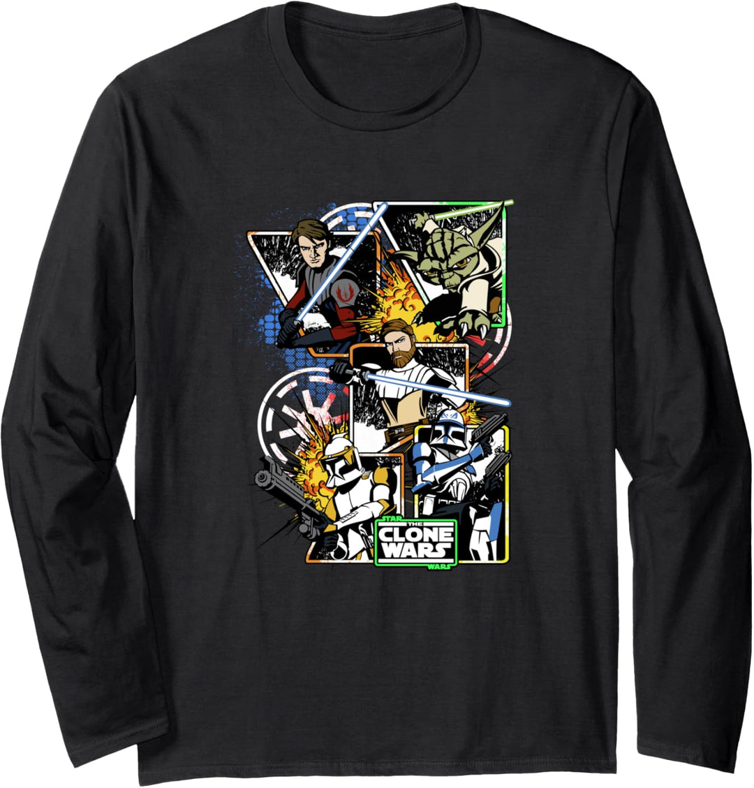 Star Wars: The Clone Wars Group Shot Comic Panels Langarmshirt