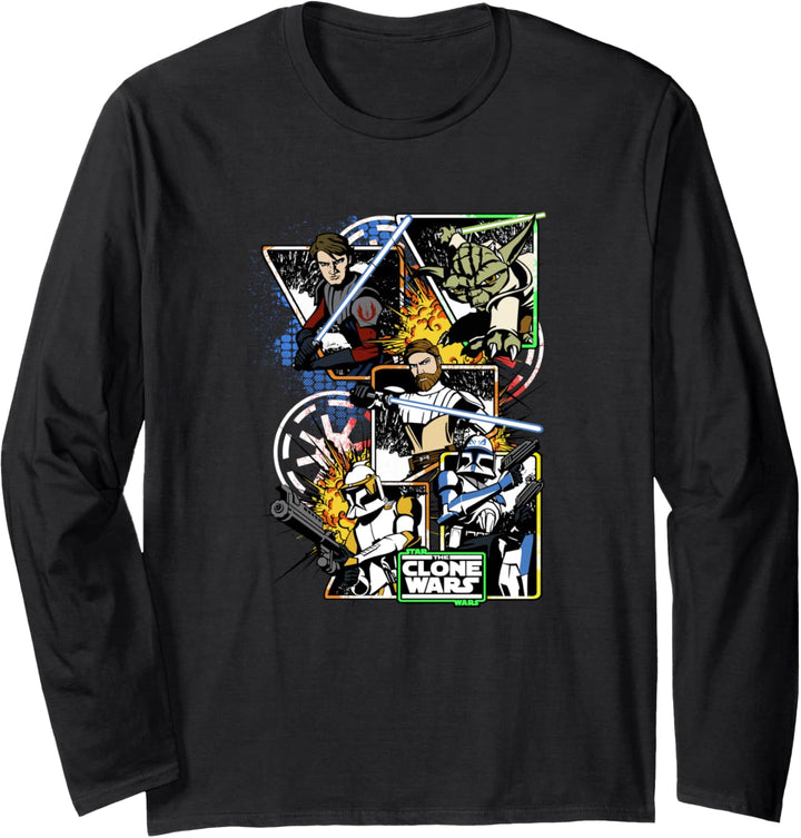 Star Wars: The Clone Wars Group Shot Comic Panels Langarmshirt
