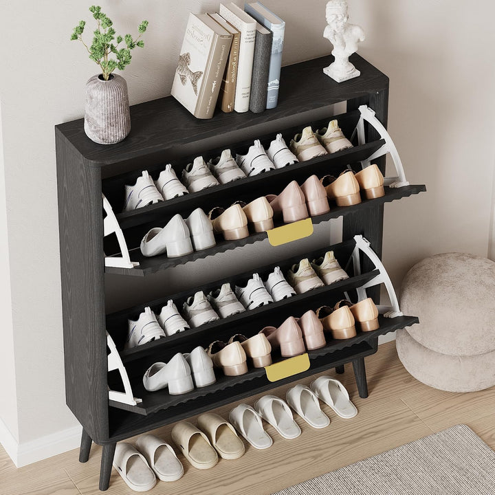 Schuhschrank, Schuhkipper mit 2 Klappen, Schuhregal Schmal, versteckte Schuhaufbewahrung, Schuhschra