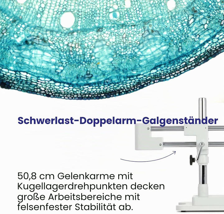 AmScope SM-4NTP Simul-Fokales Stereo Lockable Zoom Mikroskop auf Doppelarm-Auslegerständer, 7X-45X,
