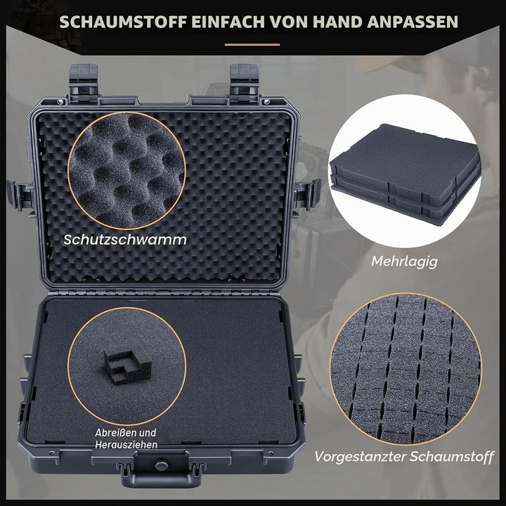 Lykus HC-4610 Wasserdicht Koffer mit Schaumstoff, Innengrösse 46x36x13 cm, geeignet für Kamera, Lapt