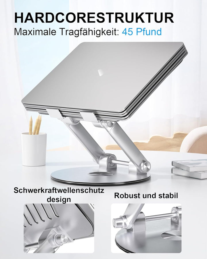 SHINEGIANT Laptop Ständer mit 360° Drehbarer Basis, Ergonomisch Laptopständer Höhenverstellbar, Note
