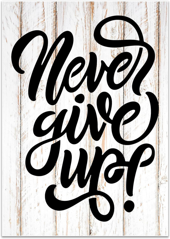 wandmotiv24 Poster als Wanddeko, Grösse Din A0, Never give up, Holz, hell, Moderne Wanddeko, Wandbil