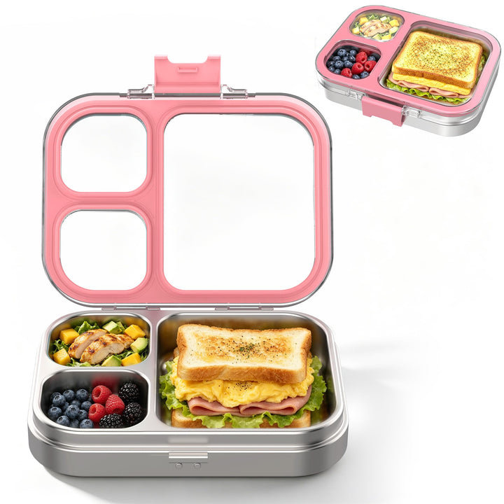 VITONIS Edelstahl Brotdose Lunchbox mit 3 Fächern, Bento Lunch Box Kinder Auslaufsicher BPA frei, Sp