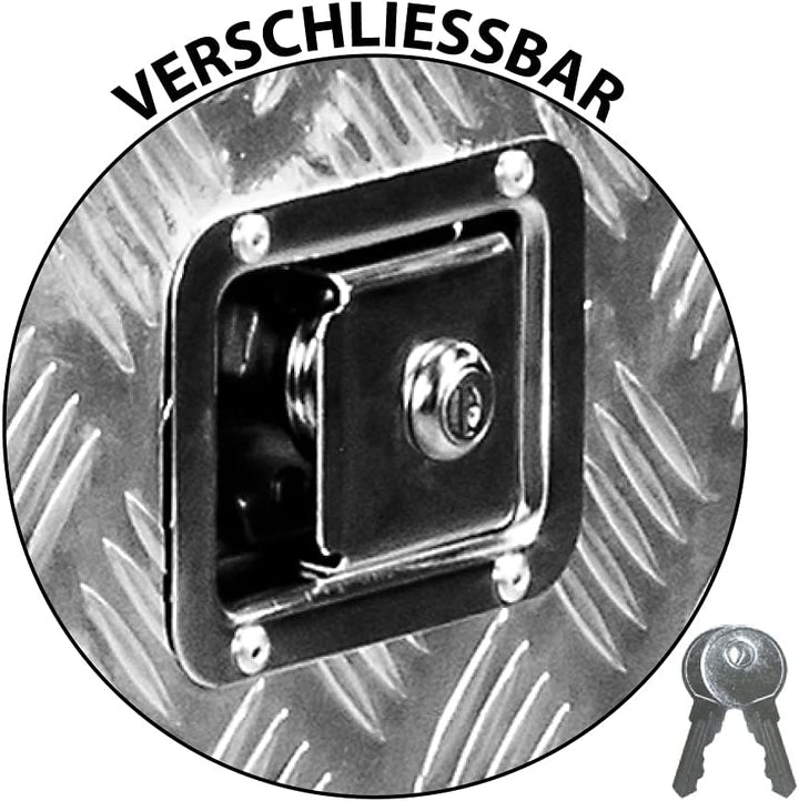 Trucky Truckbox, Deichselbox Aluminium, Anhängerbox 15 Grössen, Werkzeugkiste mit Schloss und Schlüs