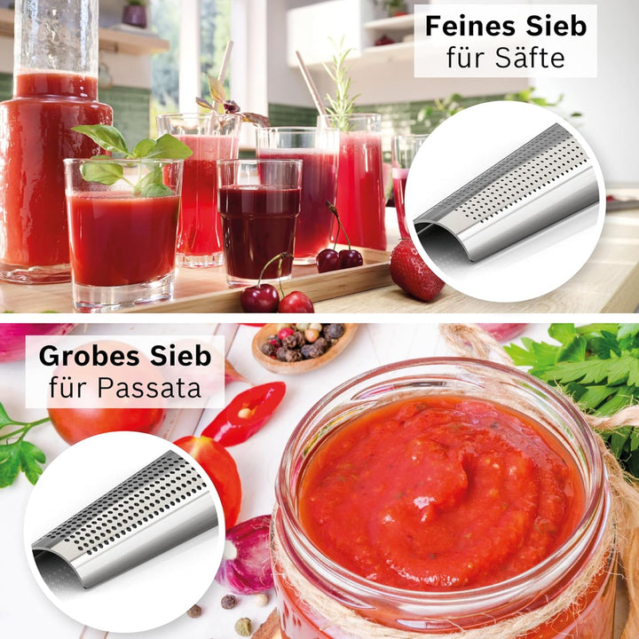 Bosch Zubehör Saftpresse für Fleischwolf Serie 4 und Serie 6, 4 Trommeln zum Raspeln, feinen Reiben,