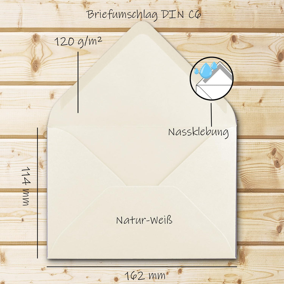 500 Brief-Umschläge - Natur-Weiss - DIN C6-114 x 162 mm - Kuverts mit Nassklebung ohne Fenster für G