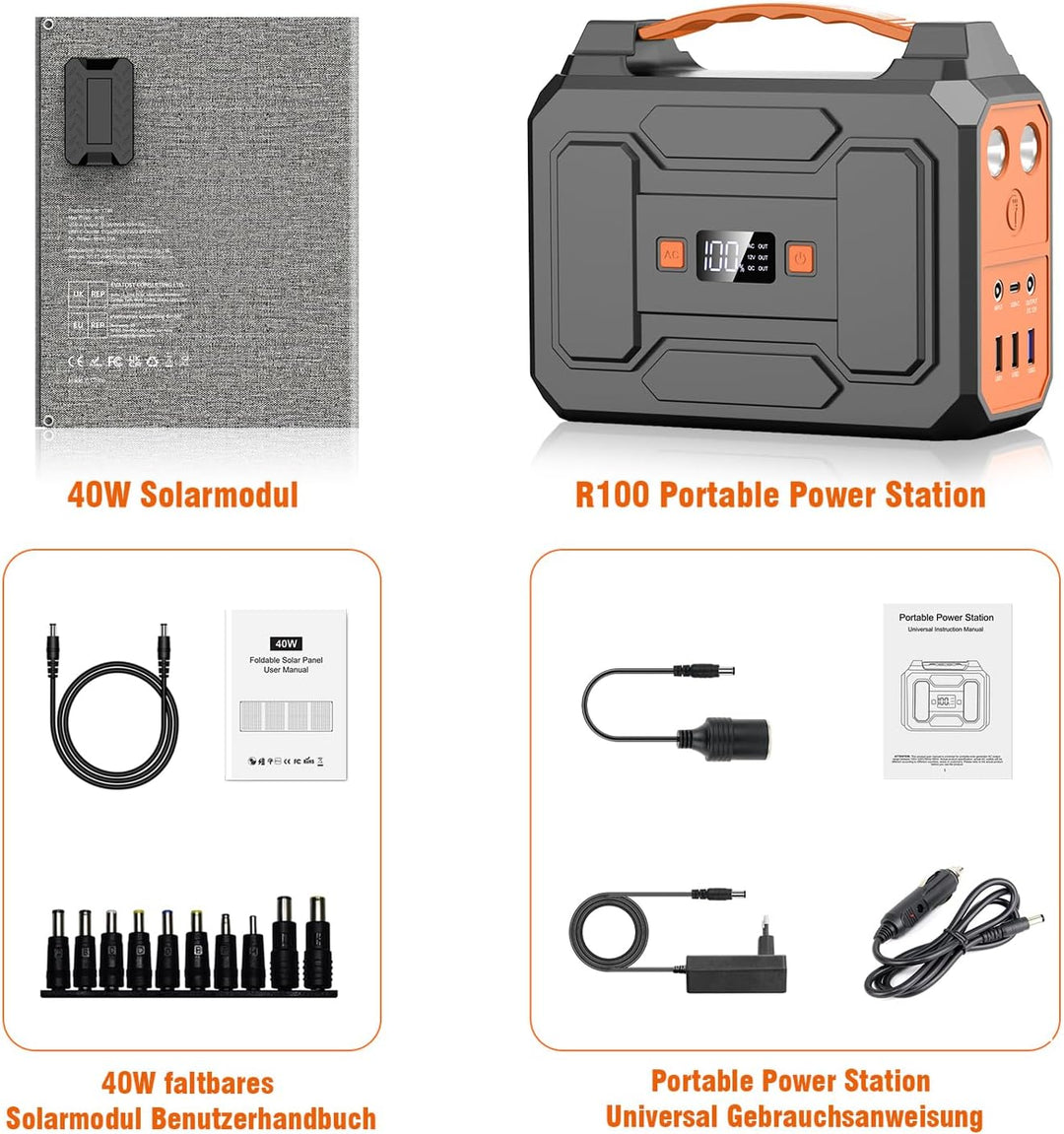 Powkey Powerstation mit Solarpanel 99Wh/27000mAh Tragbare Powerstation mit 40W Faltbare Solarpanel 1