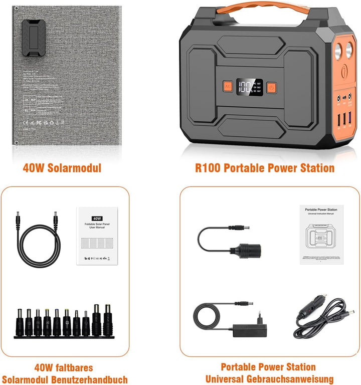 Powkey Powerstation mit Solarpanel 99Wh/27000mAh Tragbare Powerstation mit 40W Faltbare Solarpanel 1