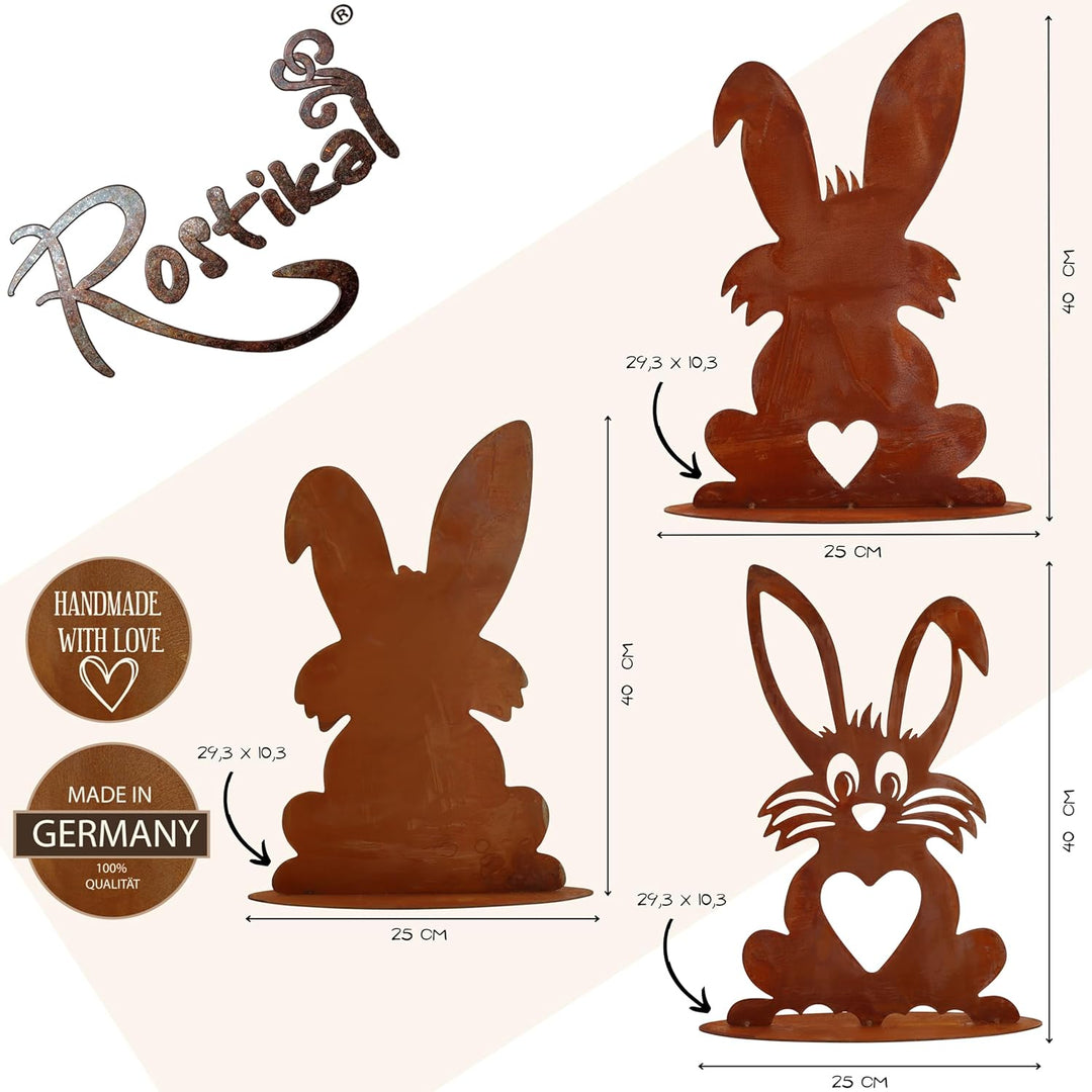 Rostikal 3er Set Osterdekoration 40 cm Osterhasen Rost Gartendeko Figuren Vintage Maxis im 3er Set,