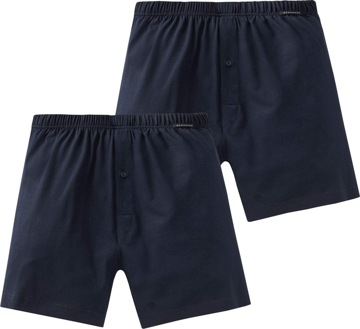 Schiesser Herren 2 PACK Boxershorts Baumwolle Jersey weich Multipack - Jerseyboxer S Dunkelblau_1740