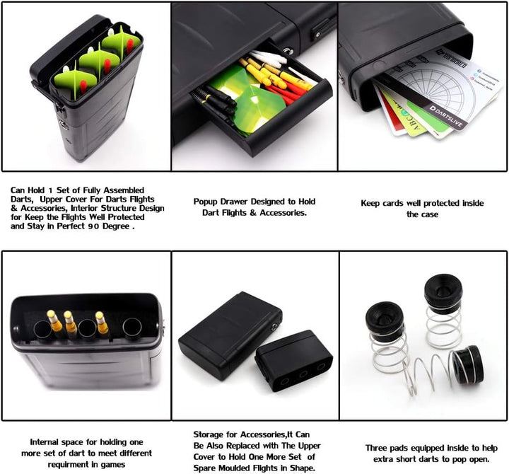 CUESOUL ANTIE Hard Dart Case für 6 Steel Tip Darts/Soft Tip Darts and Extra Dart Tips, Shafts and Fl
