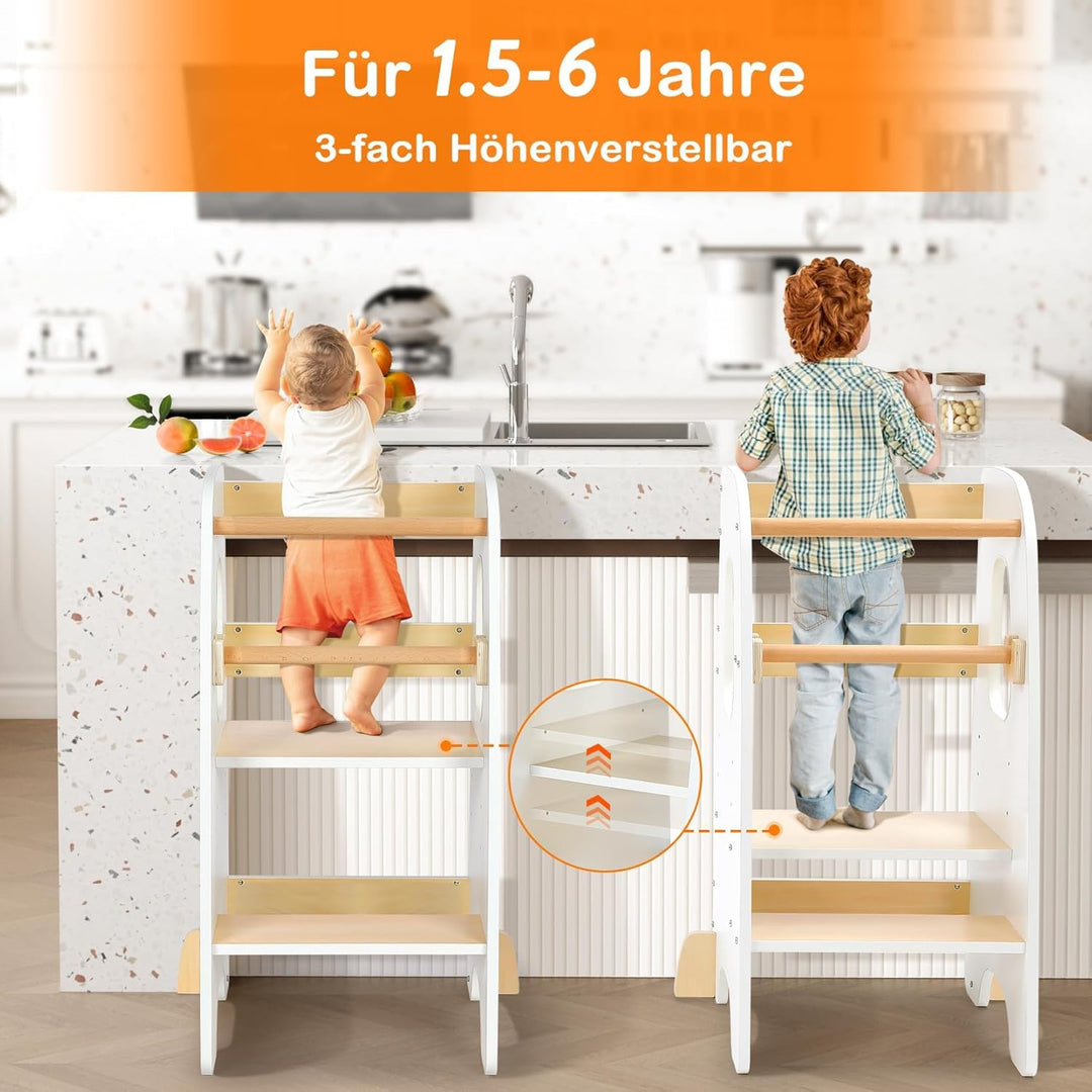 Lernturm ab 1 Jahr, 3 Stufen Höhenverstellbarer Lernturm, Sicher & Stabil, Montessori Küchenhelfer u