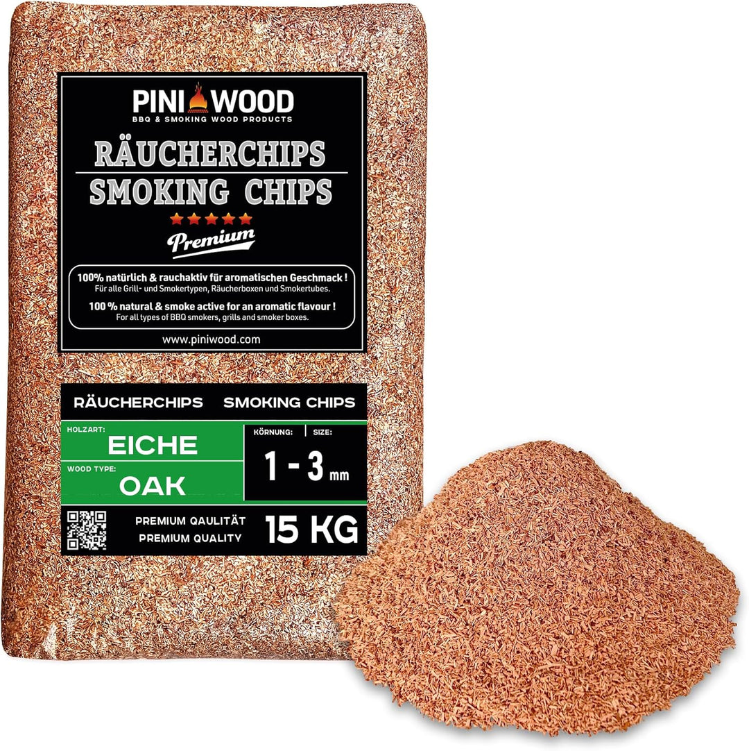 PINI 15 Kg Räucherchips Eiche 1-3 mm Smoking Chips Räucherspäne