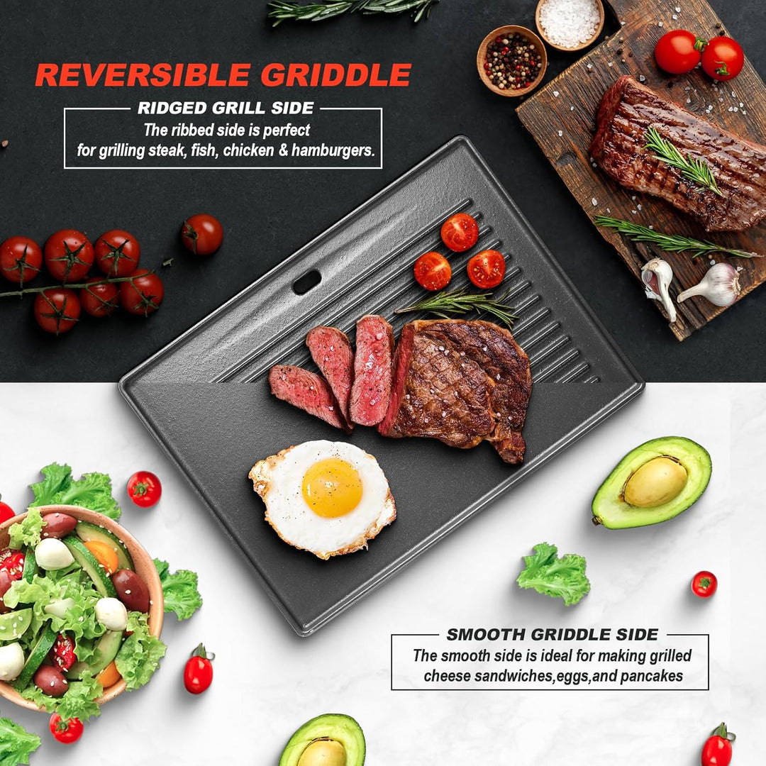 Grillpfanne Gusseisen Ersatzteile für PRO/RED Serie, 41.5 x31CM Grillplatte zubehör&amp; Wendeplatte Gus