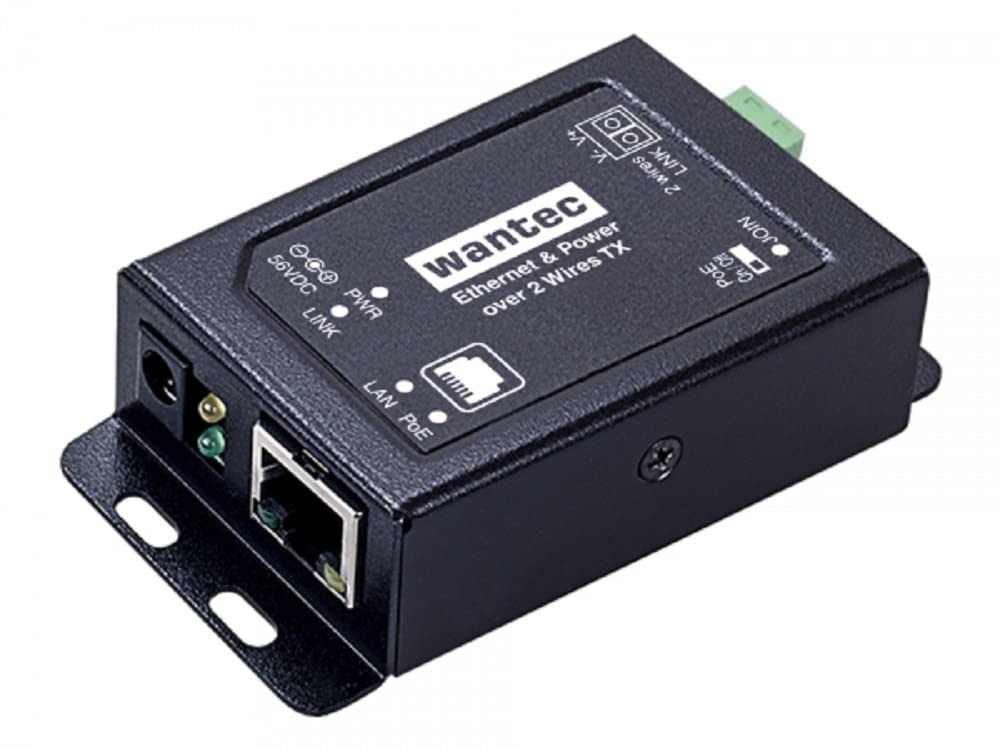Wantec 2wIP 2-Draht Ethernet Adapter mit PoE - Schraubklemmen - Client | Kameraseite | Empfänger - 1