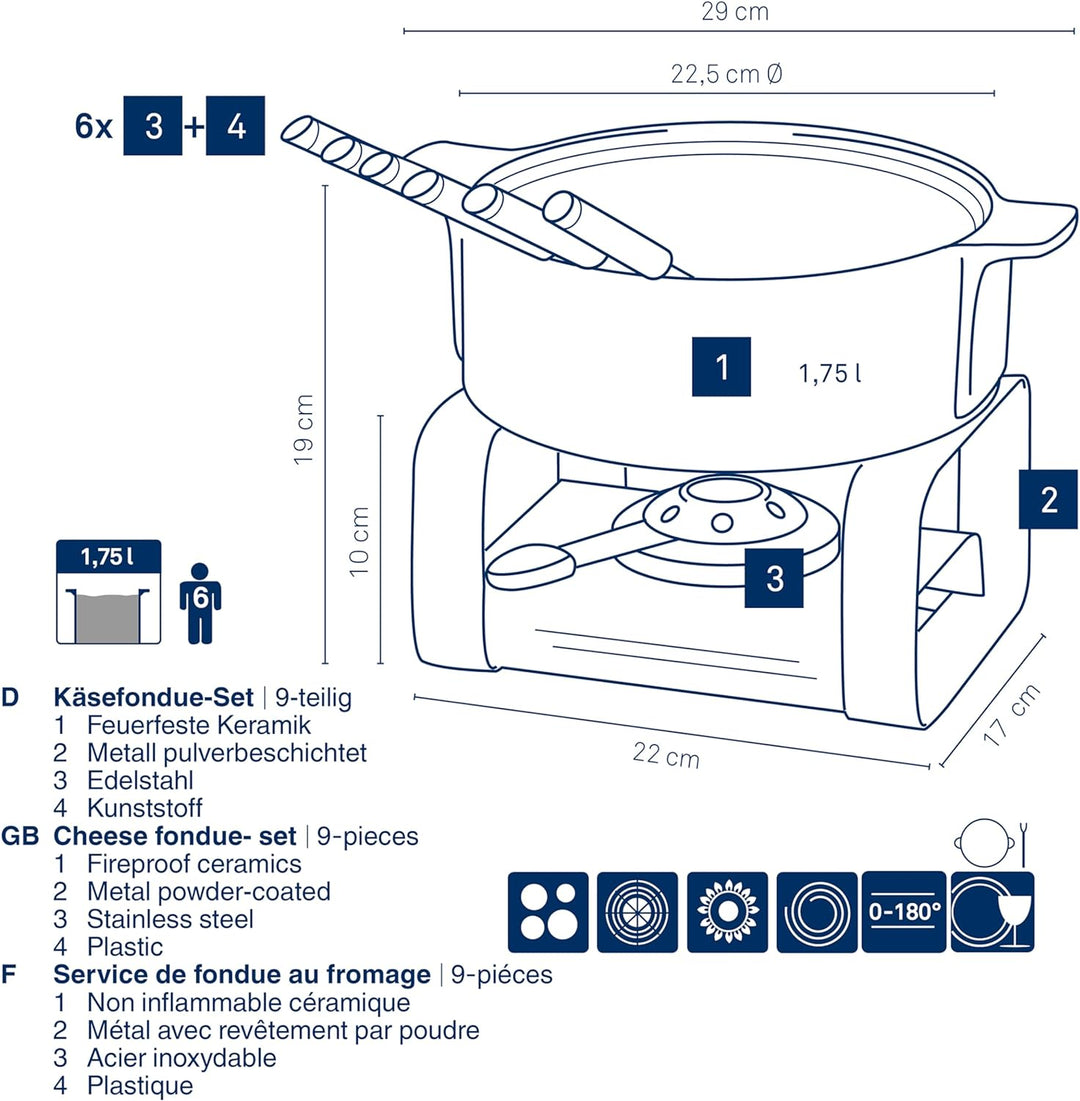 Kela 16665 Roman Käsefondue-Set, Ceramic