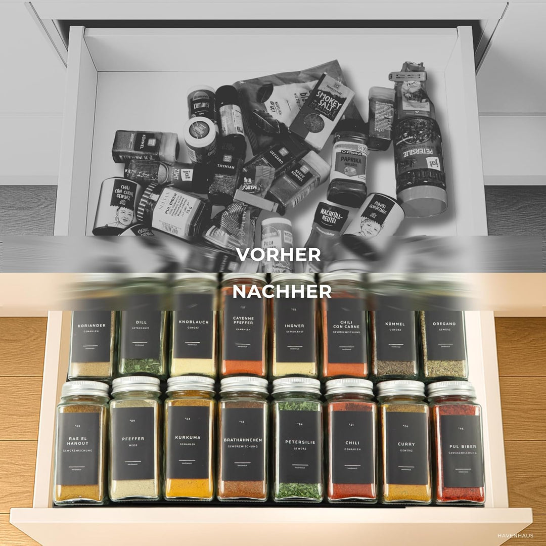 Gewürzgläser Set | hochwertiges Komplettset aus 24x Gewürz Gläser [120ml] inkl. 336 deutschen Gewürz