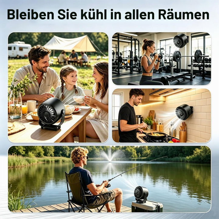 Tragbarer Tischventilator, Wiederaufladbar mit Sprühnebel, Schwarz | Turbo Digitalanzeige, 3 Geschwi