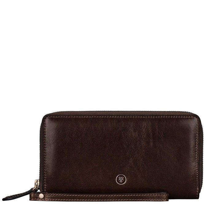 Maxwell Scott Italienische Damen Luxus Leder Clutch Meleto Dunkelbraun, Dunkelbraun