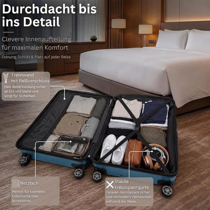 NOWI Hartschalenkoffer XL Gross - 100L Volumen - 158cm Gurtmass - 8 Rollen 360° drehbar - Leichter K
