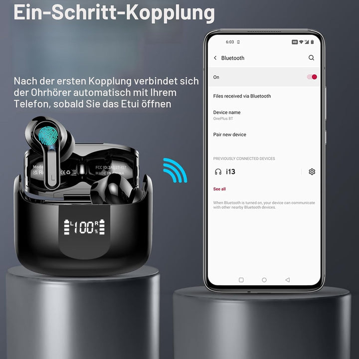 2026 Bluetooth Kopfhörer in Ear, 6D Stereo Kopfhörer Kabellos Bluetooth 5.4 | 56Std Tiefer Bass ENC