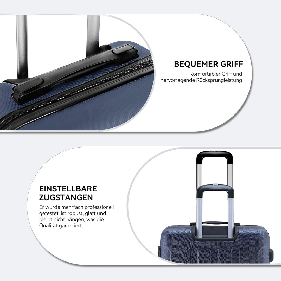 BEIBYE Hartschalen-Koffer Trolley Rollkoffer Reisekoffer Handgepäck 4 Rollen (M-L-XL-Set) (Dunkelbla