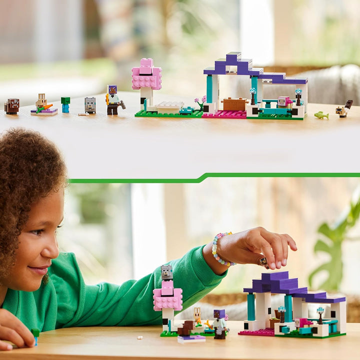 LEGO Minecraft Das Tierheim, Spielzeug mit vielen Tier-Figuren für Mädchen und Jungen ab 7 Jahren, G