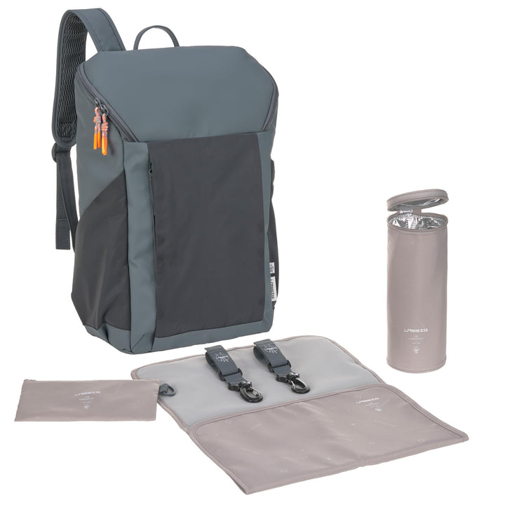 LÄSSIG Baby Wickelrucksack mit Wickelunterlage, Kinderwagenbefestigung und Flaschenhalter/GRE Slende