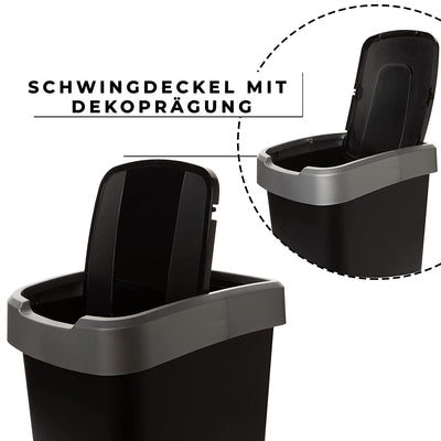 SUSTANIA Duo Mülleimer Küche 2 Fächer 25L - Geruchsdicht Doppel Abfalleimer mit Schwingdeckel, 2er S