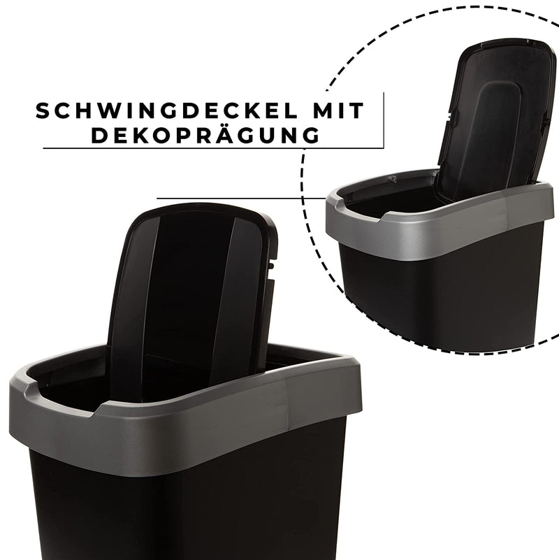 SUSTANIA Duo Mülleimer Küche 2 Fächer 25L - Geruchsdicht Doppel Abfalleimer mit Schwingdeckel, 2er S