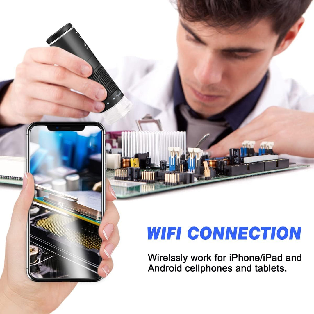 Jiusion WiFi USB-Digitalmikroskop HD Auflösung 50 bis 1000fache drahtlose Vergrösserung Endoskop 8 L
