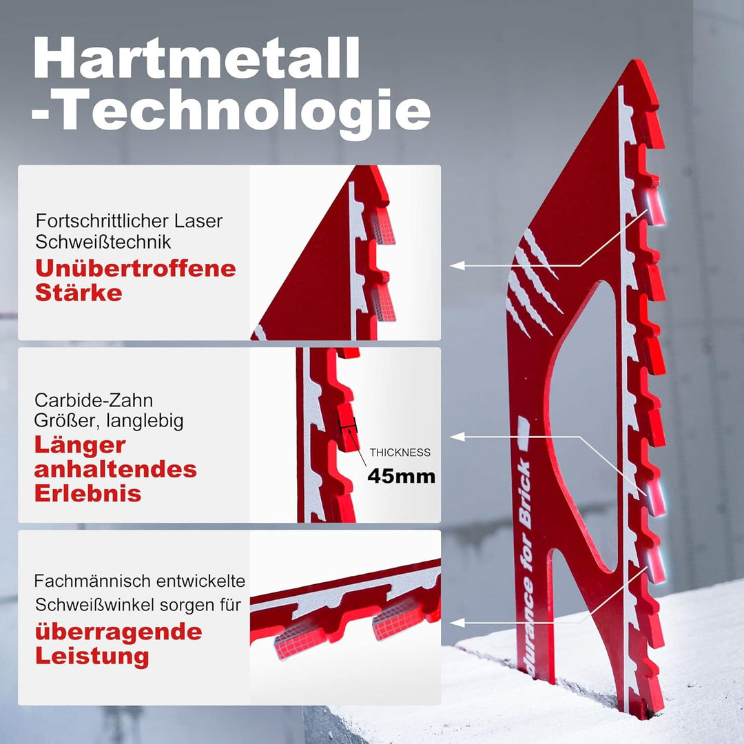 EZARC Säbelsägeblätter Stein Säbelsägeblatt aus Hartmetall Sägeblätter Set für Porenbeton, Hohlziege