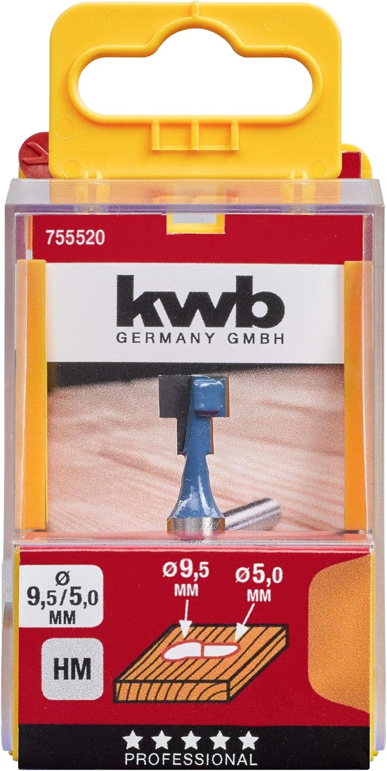 kwb T-Nutfräser Ø 5 mm und Ø 9,5 mm, hartmetallbestückt mit präzisem Spannschaft und optimierter Sch