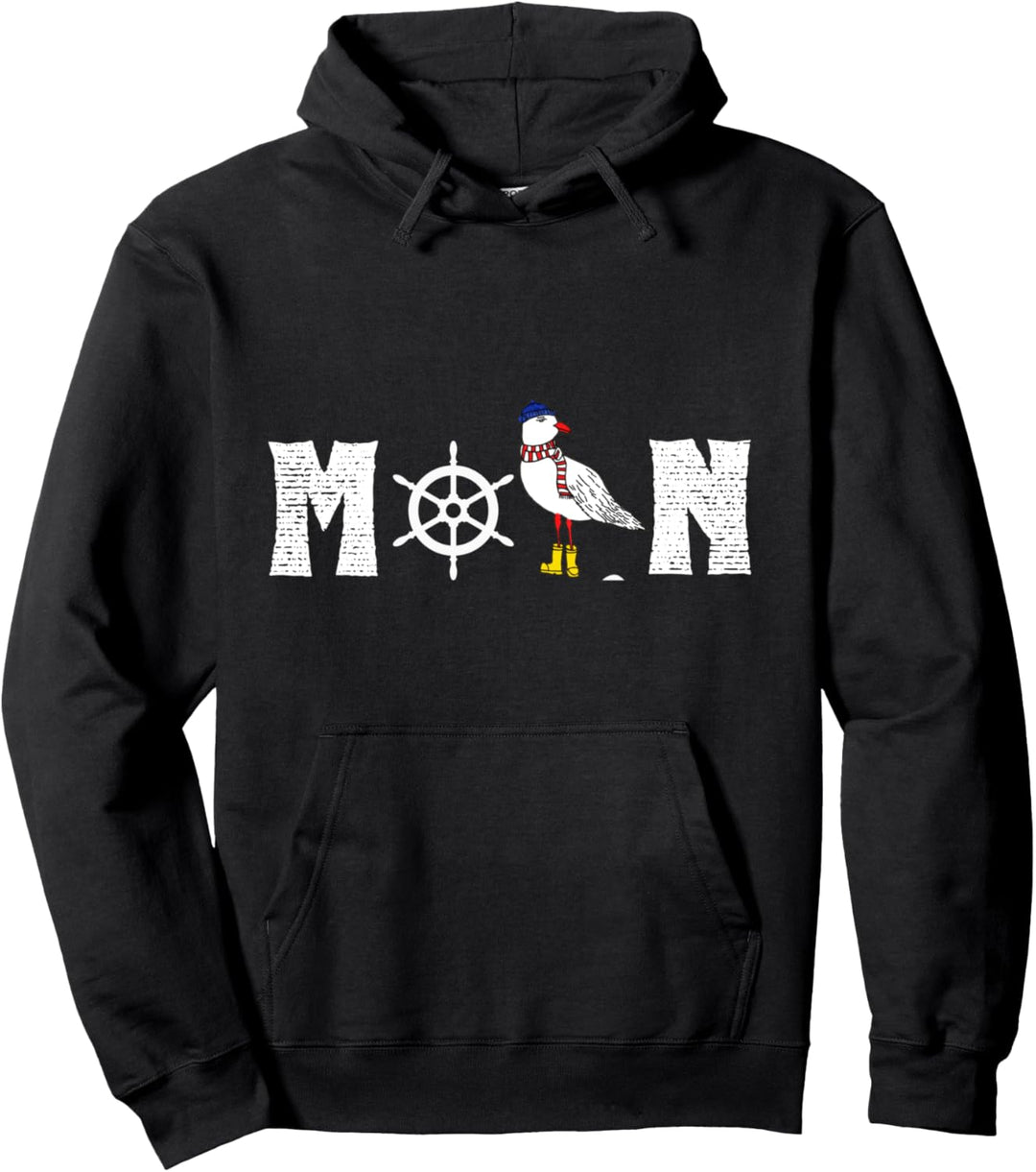 Moin mit Möwe und Steuerrad Nordsee Ostsee Maritim Style Pullover Hoodie
