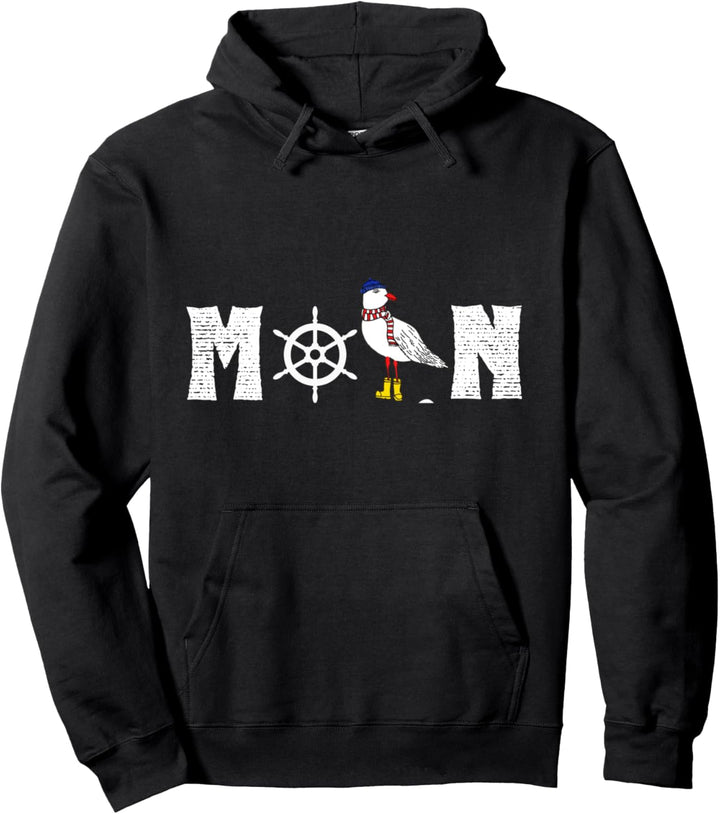 Moin mit Möwe und Steuerrad Nordsee Ostsee Maritim Style Pullover Hoodie