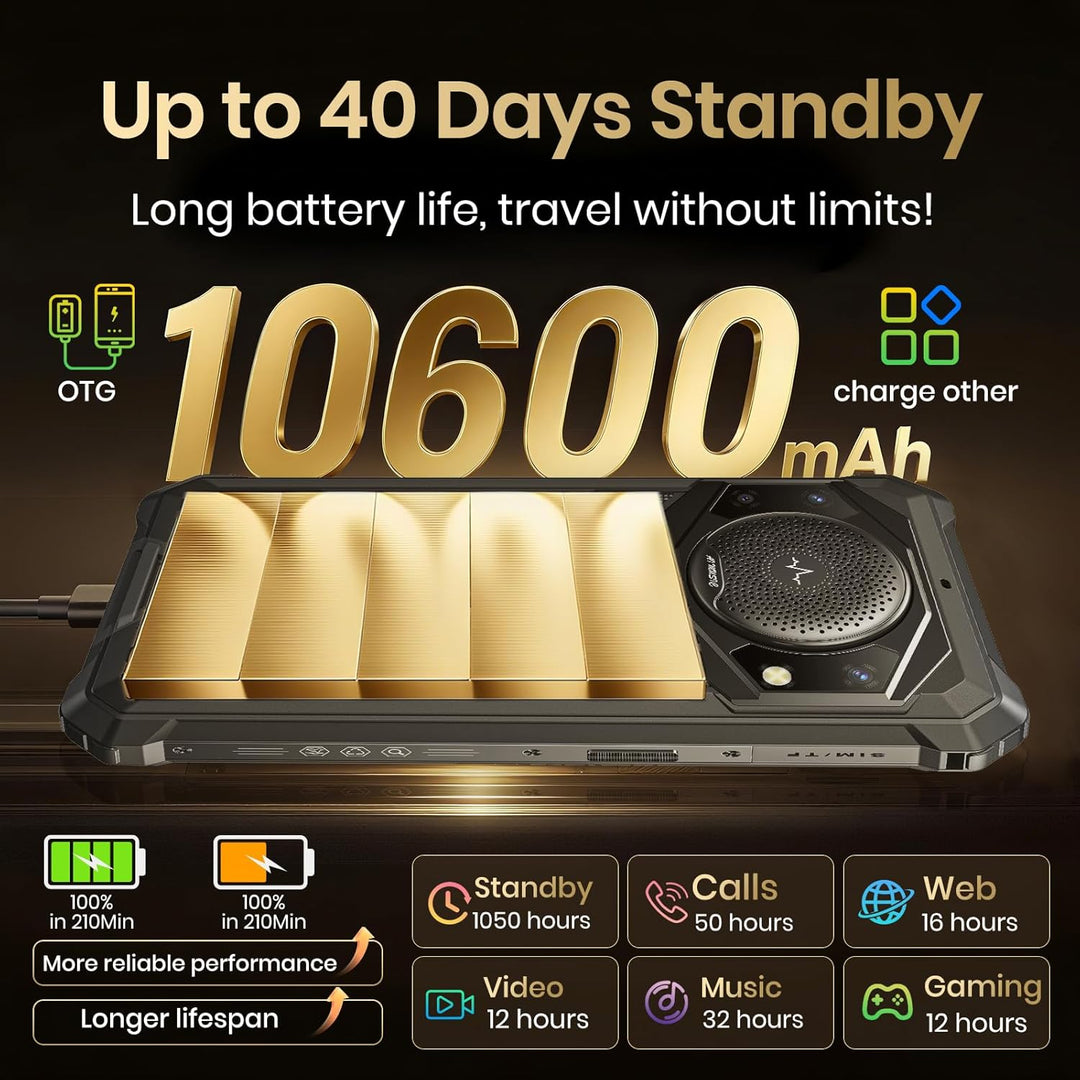 FOSSiBOT F101P 10600mAh Outdoor Smartphone ohne Vertrag,123-dB Lautsprecher Outdoor Handy, 7 GB+64 G