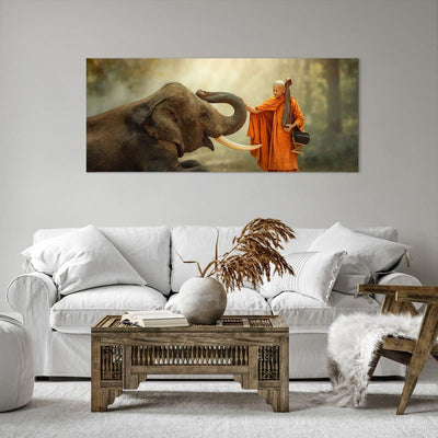 Wandbilder Dekoration Wohnzimmer Elefant Mönch Stosszahn Panorama Bilder auf Leinwand 120x50cm Leinw