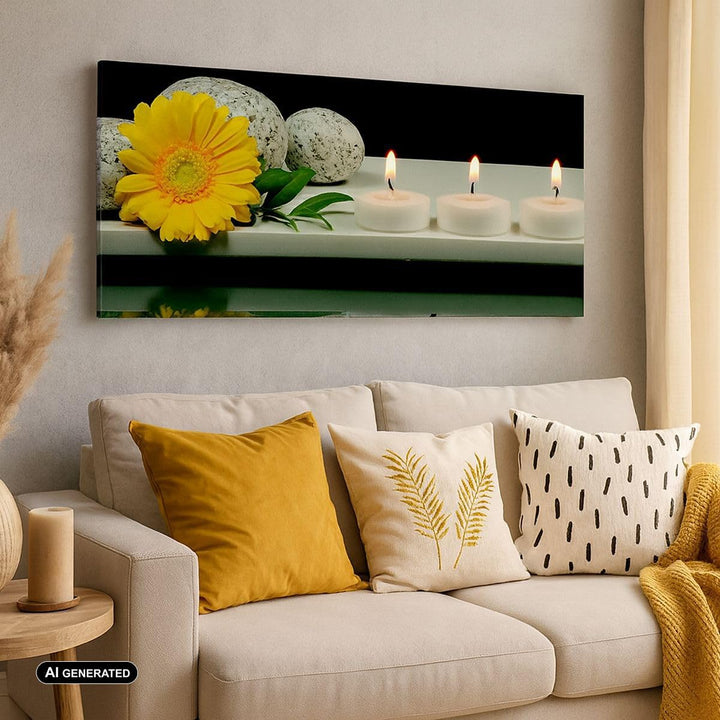 Wandbilder Dekoration Wohnzimmer Spa Blume Kerze Stein Panorama Bilder auf Leinwand 120x50cm Leinwan