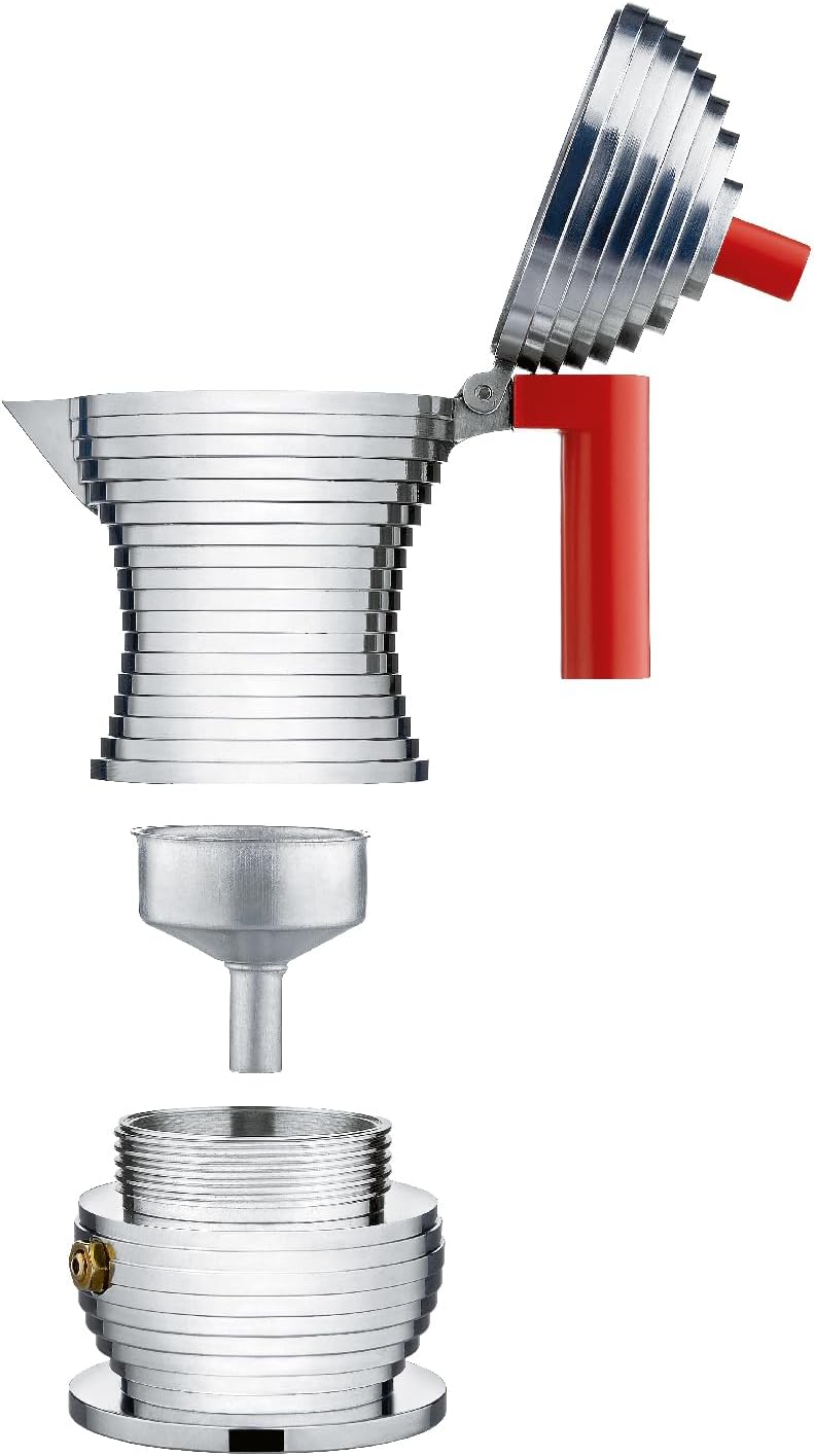 Alessi MDL02/1 R Kaffeekanne, Aluminium, rot, 7.5 x 10.5 x 13.5 cm Rot 7.5 x 10.5 x 13.5 cm Für 1 Ta