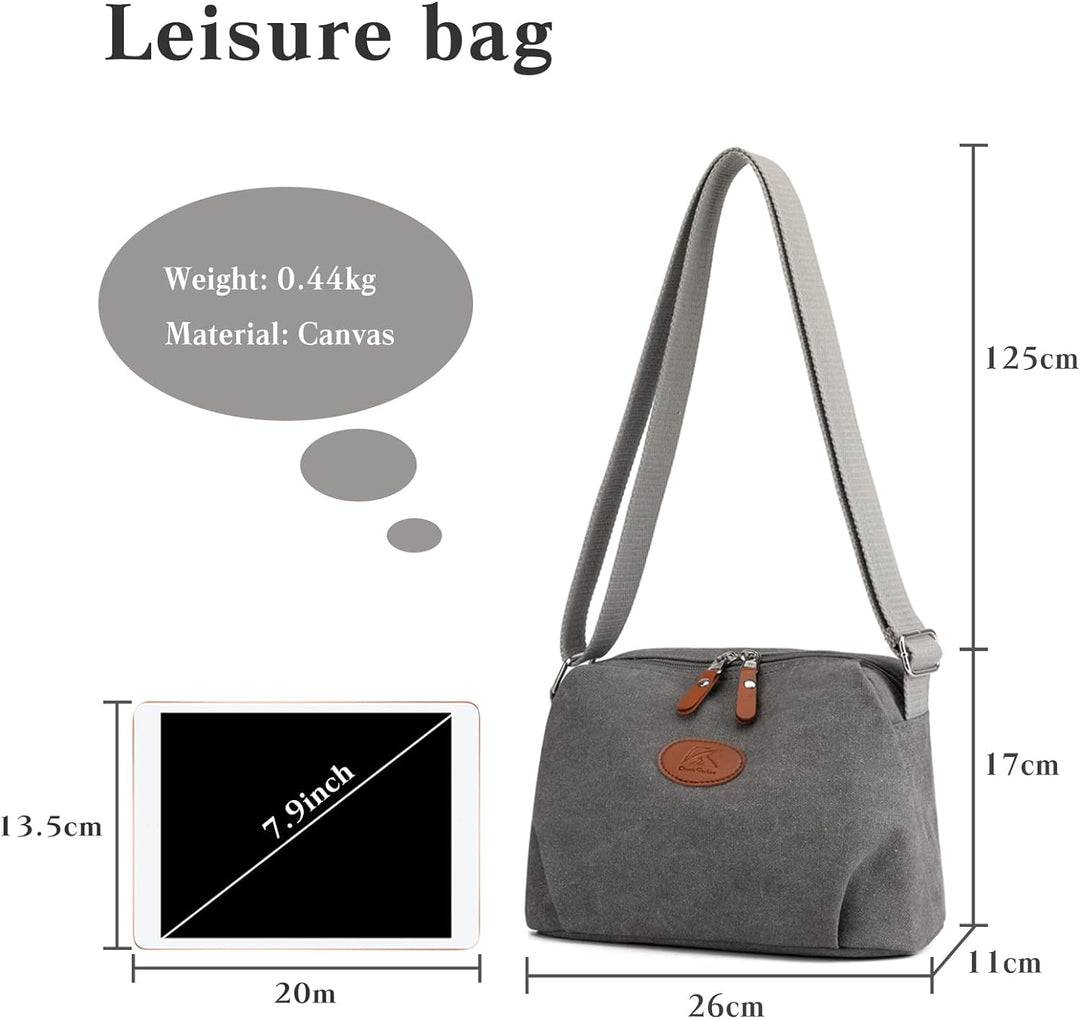 PORRASSO Damen Umhängetasche Casual Schultertasche Canvas Handtasche Frauen Crossbody Bag für Reisen